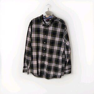 Tommy Hilfiger Button-Up Shirt Men’s XL Blue White Plaid Long Sleeve